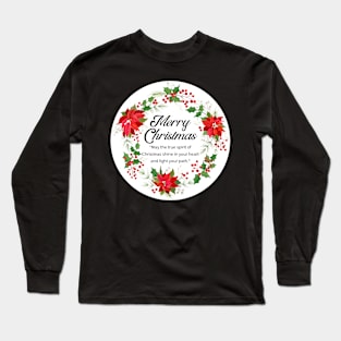 Merry Christmas Round Sticker 18 Long Sleeve T-Shirt